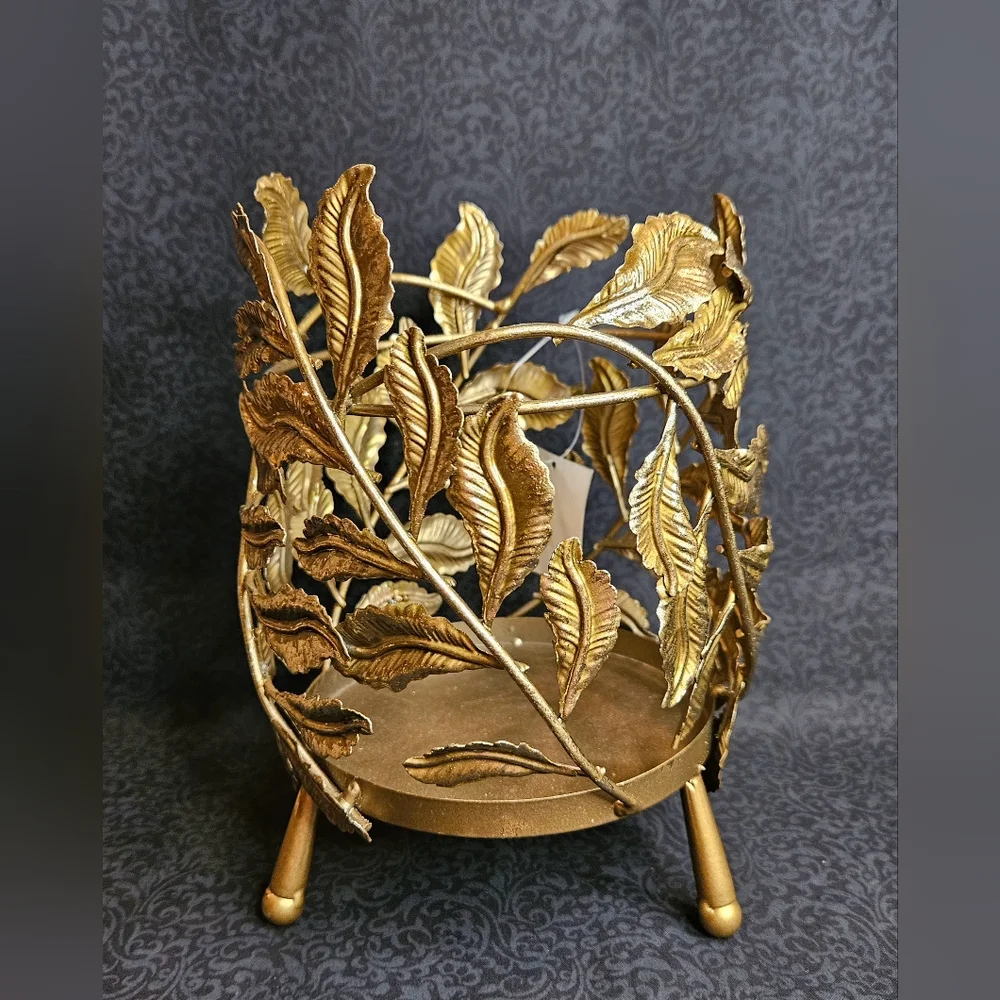 NWT Sullivan Golden Leaf Pillar Holder Set of 2 - Picture 3 of 8